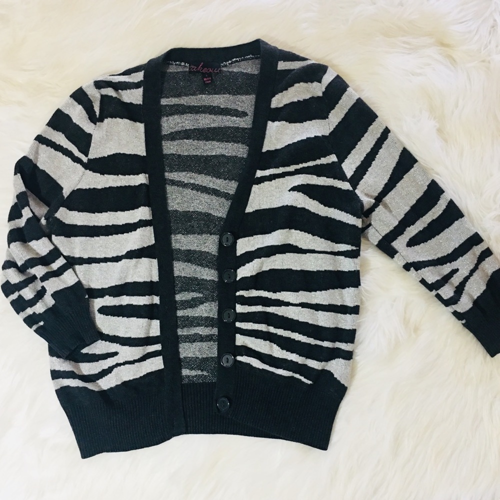 Sparkly Gray & Black Three-Quarter Sleeve Cardigan